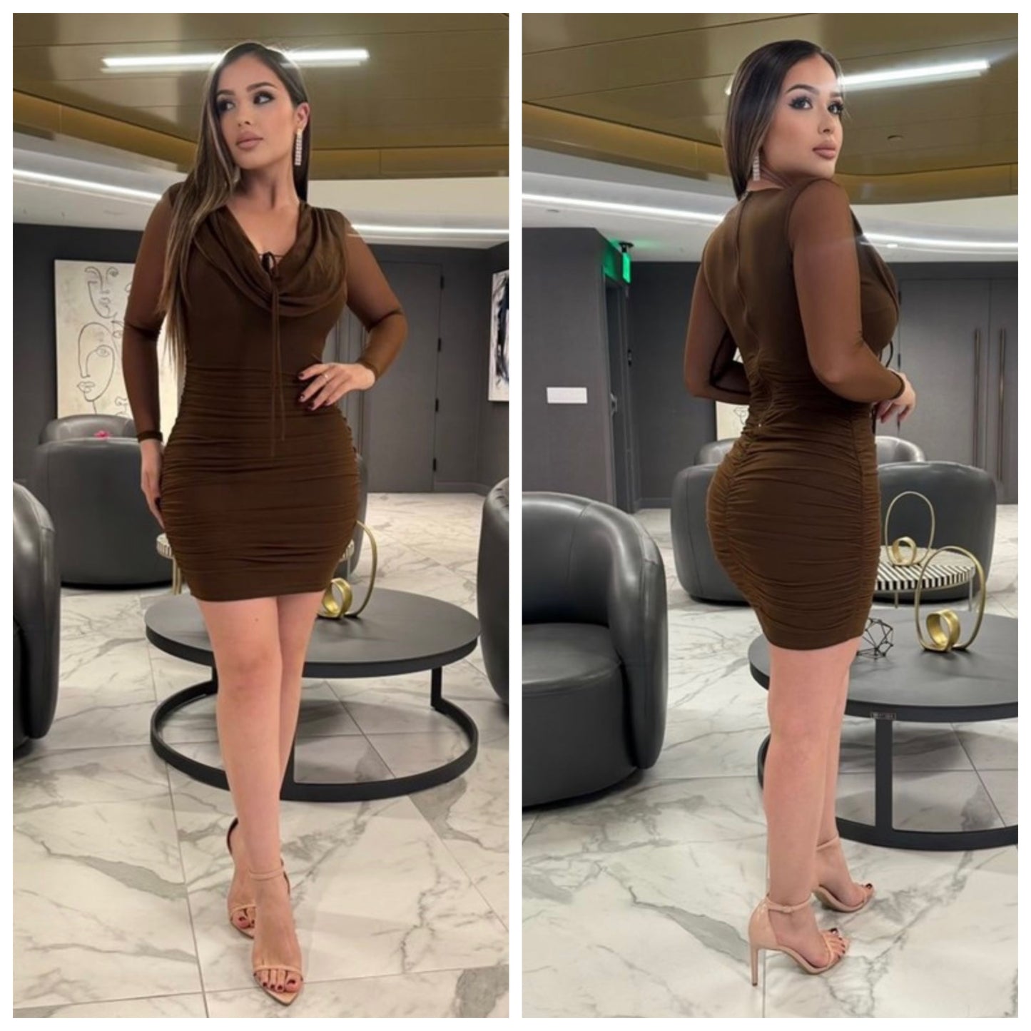 Anelis Mini Dress(Brown)