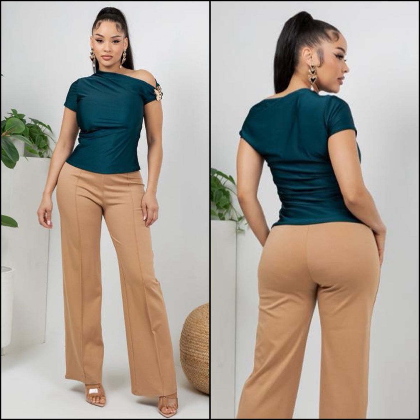 One Shoulder Blouse Green