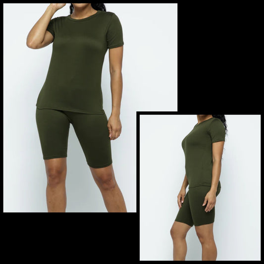 Olive Casual Biker Short Set